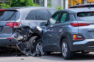 Two smashed cars after a car accident