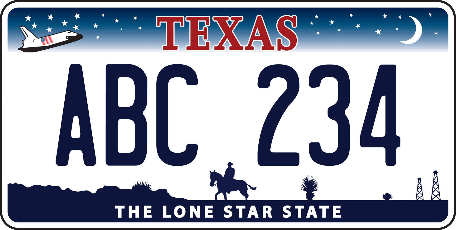 Marcado de placas de vehículos en Texas en Estados Unidos de América - Placa frontal en Texas