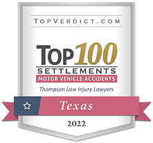 TopVerdict Top 100 motor vehicle accident settlements in Texas 2022 badge - Dallas Personal Injury Lawyers