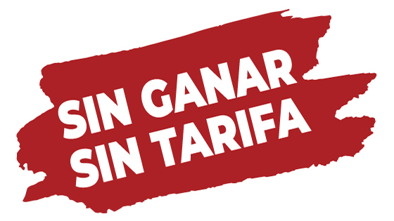 Cartel de "SIN GANAR, SIN TARIFA" en rojo con letras blancas - Abogados de lesiones articulares en Texas
