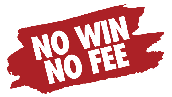 No Win No Fee Sign in red with white letters - special damages