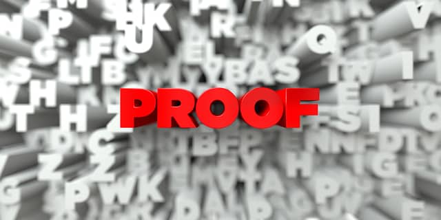 PROOF - Red text on typography background - 3D rendered royalty free stock image. This image can be used for an online website banner ad or a print postcard.