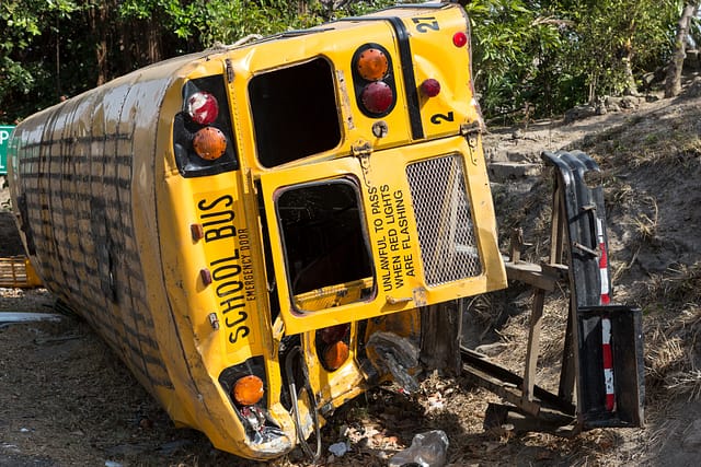 School bus rolled over in accident. Public transit accident lawyers in Texas