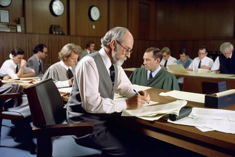 Judge and lawyers in a courtroom. generate by ai. Expert Witness