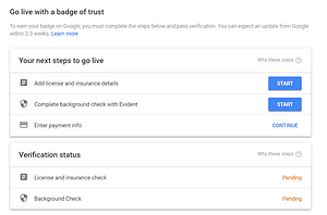 Example of a verification form for the "badge of trust" program that can lead to higher rankings for Google local services ads.