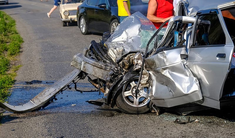 Damaged vehicle closeup after car crash. A terrible accident. Accident Statistics in New Mexico 